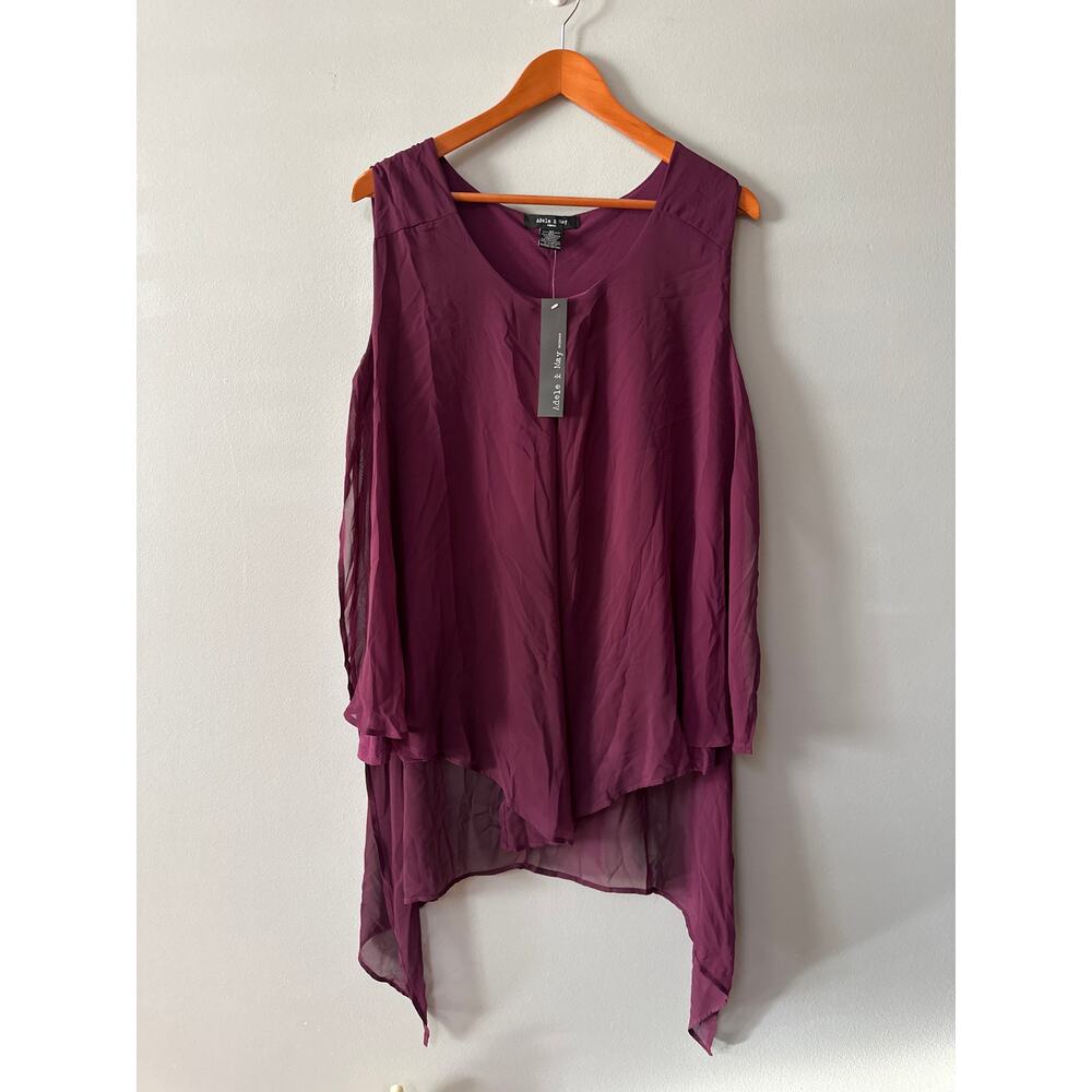 Adele & May 3X Burgundy Sheer Layered Tunic Top NWT Plus Size Flowy High Low